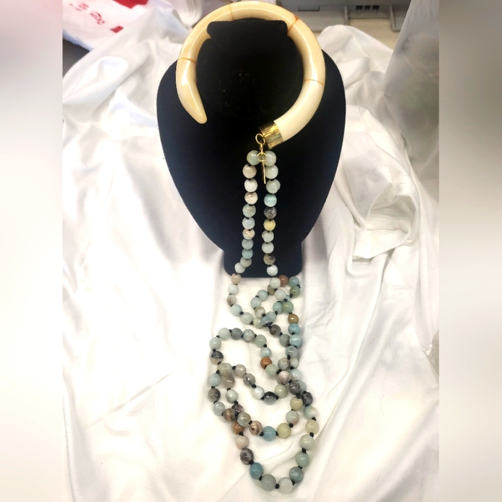 Faux Horn Long Beaded Necklace